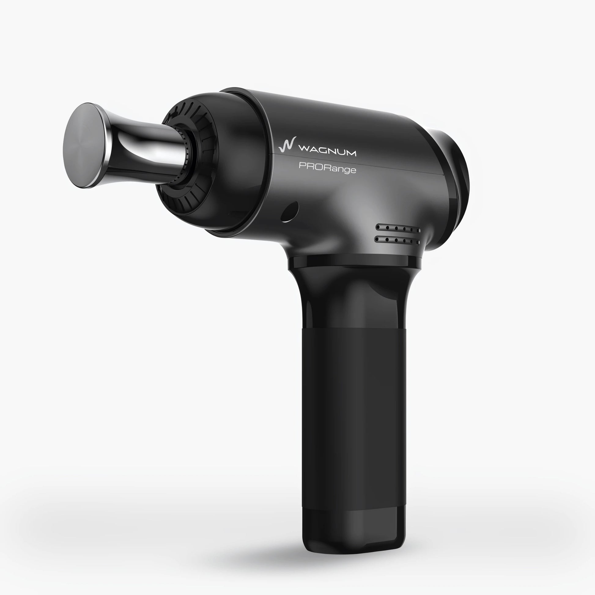 Black massage gun with 'Wagnum' branding on a white background.