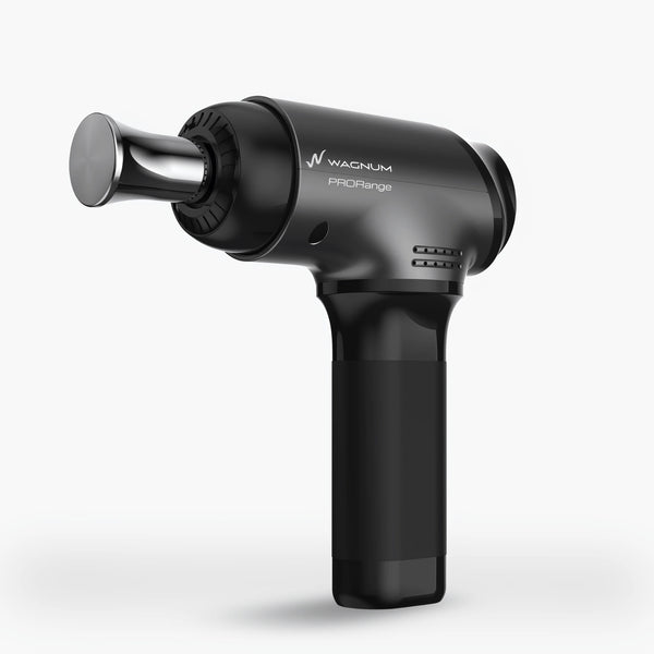 Black massage gun with 'Wagnum' branding on a white background.